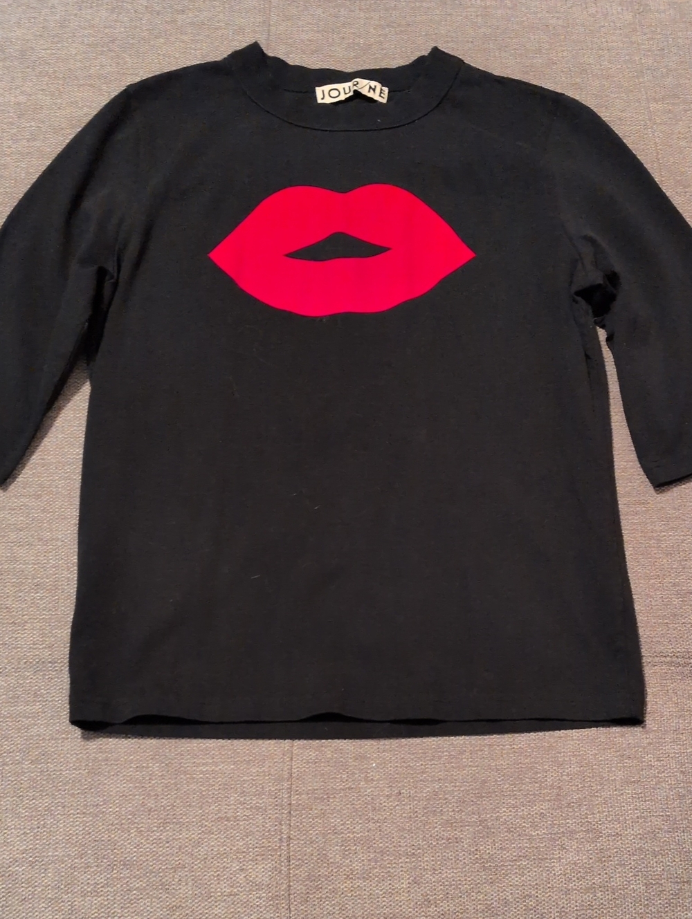 Black Long-Sleeve Tee with Pink Lip Graphic